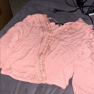 Women's Pink Lace Trim Top